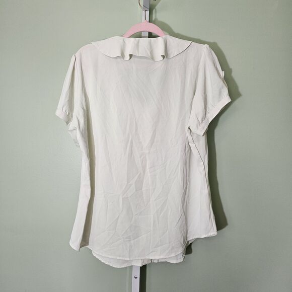 Unique Vintage Ivory Ruffle Short Sleeve Blouse 1X 16 White - Picture 6 of 6